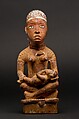 Figure: Seated Female with Child, Wood (Canarium schweinfurthii Engl.), plant  fiber, glass, leopard claw, kaolin, pigment, Kongo peoples; Yombe group